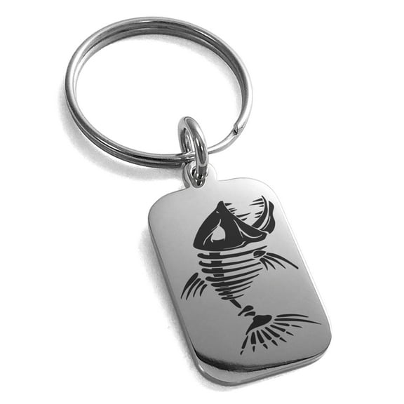 Stainless Steel Vicious Hellfish Engraved Small Rectangle Dog Tag Charm Keychain Keyring