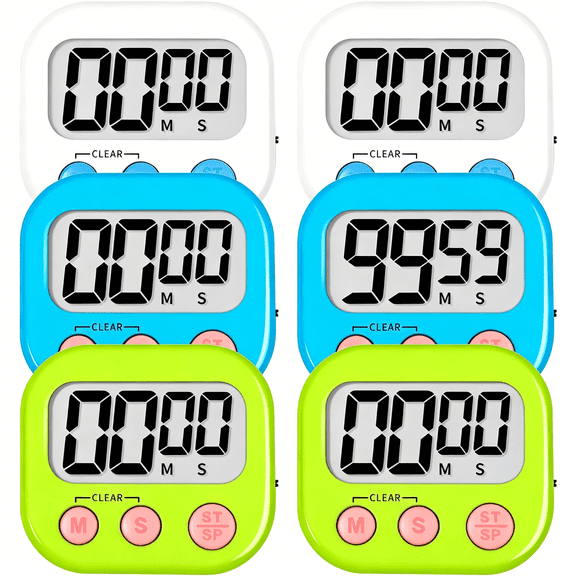 ACDANC 6 Pack Kitchen Timers for Cooking Digital Classroom Timers for Teachers Kids White Blue Green