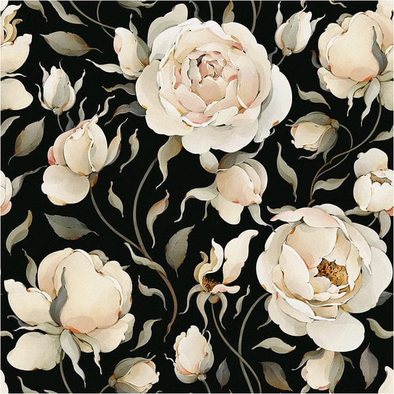 Peel-And-Stick Vintage Floral Roses & Peonies Wallpaper Contact Paper Self-Adhesive Black Beige Olive 17.7 in x 6.5 ft
