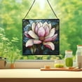 thumbnail image 2 of Magnolia Flower Stained Glass Panel Suncatcher Square Window Hanging, 8 Inch Real Glass Decorative Art Sun Catcher for Home, Gift, and Garden Decor 76OR4, 2 of 6