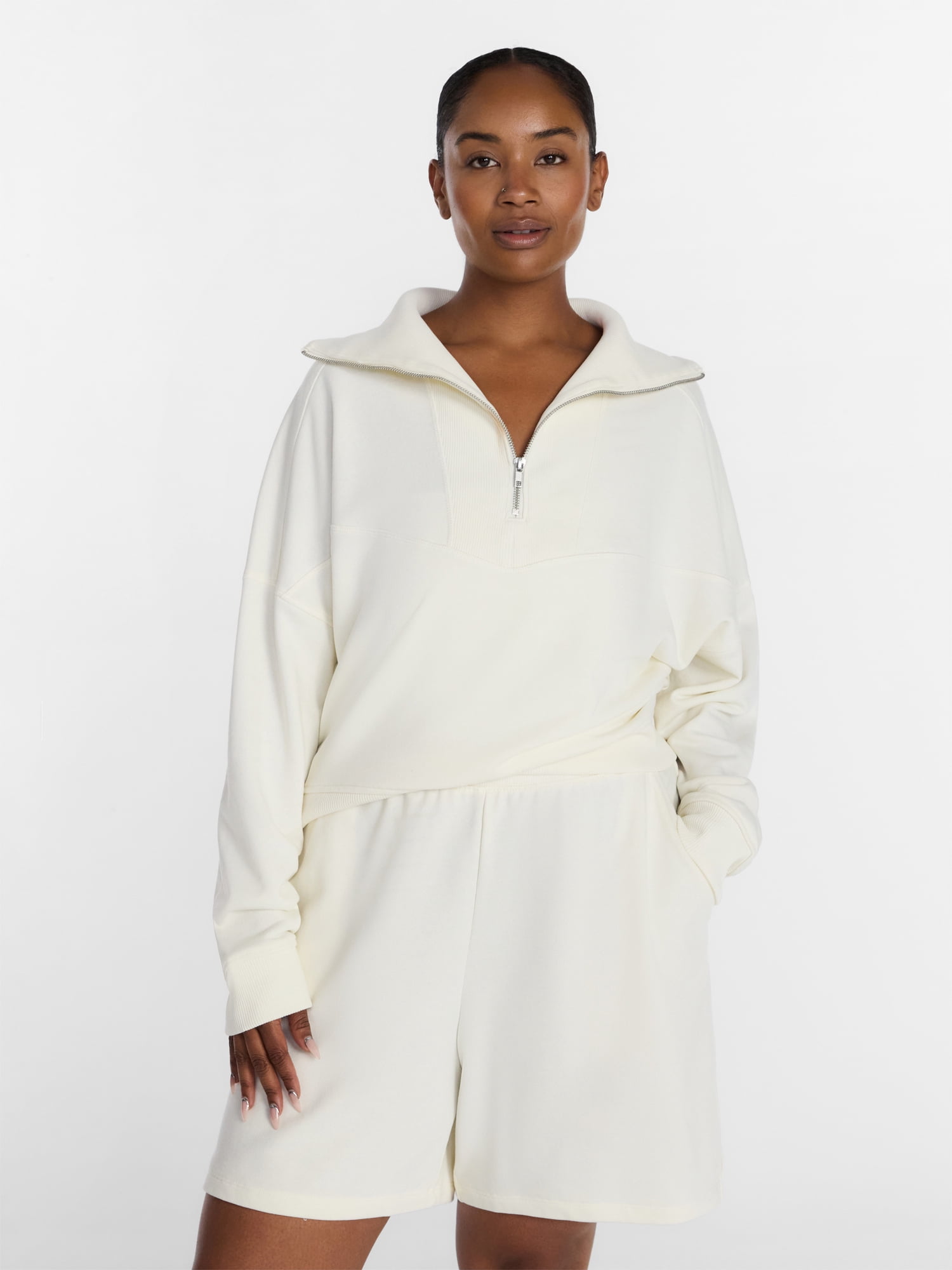Athletic Works Women's and Women's Plus Quarter-Zip Sweatshirt, Midweight, Size XS-4X