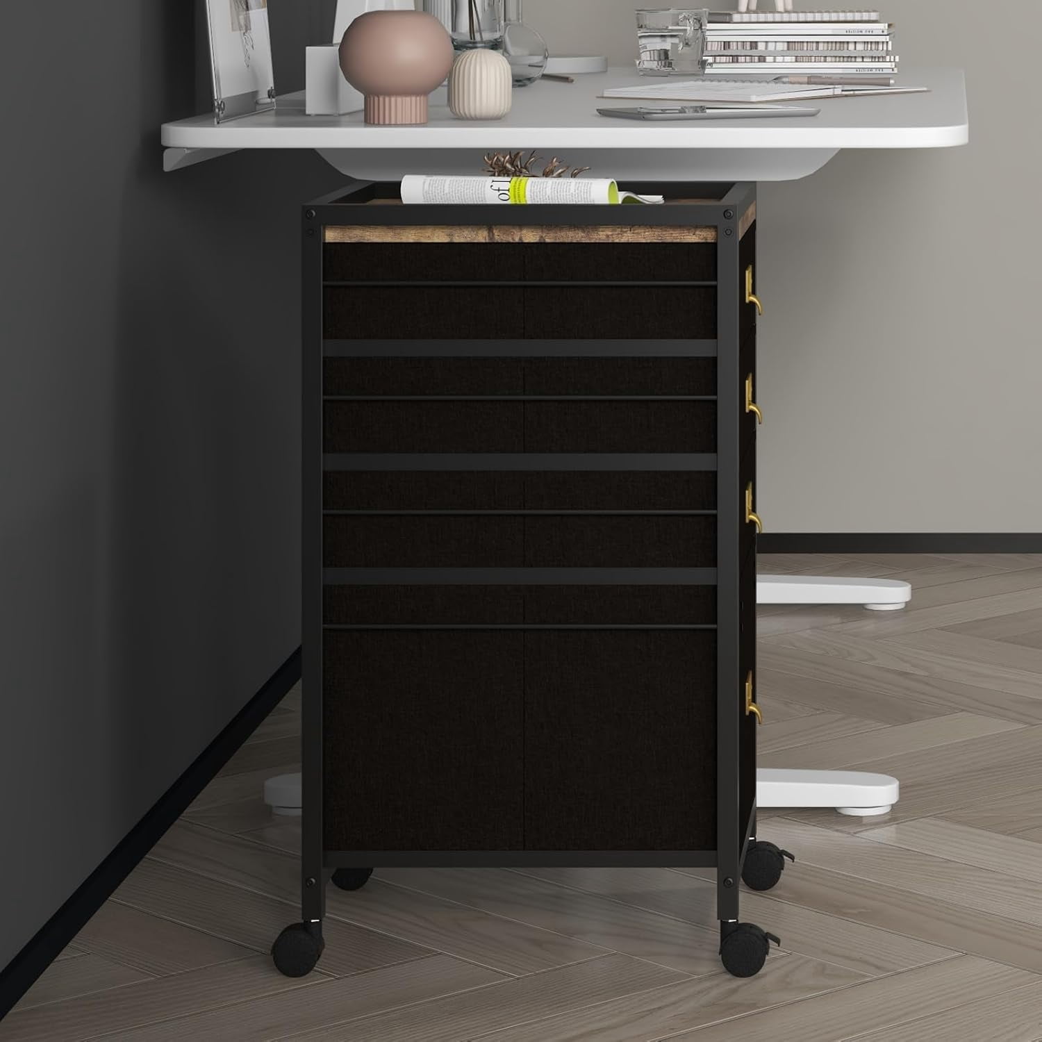 Mobile 4-Drawer File Cabinet on Wheels, Rolling Under Desk Storage Solution with Open Shelf and Printer Stand for Home Office, Fits A4 and Letter Size (11.8" D x 14.9" W x 26.2" H)