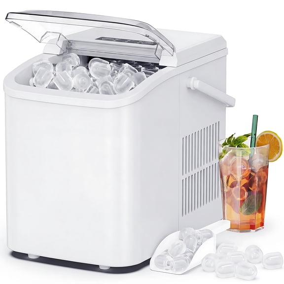 JIOABL Portable Countertop Ice Maker, Self-Cleaning, 9 Cubes in 6 Min, 26 lb/Day, 2L Tank, with Handle, White