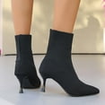 thumbnail image 6 of Mepaouo Women's Pointed Toe Ankle Boots Stiletto Kitten Heel Knit Suede Winter Sock Booties(Black,5.5), 6 of 8