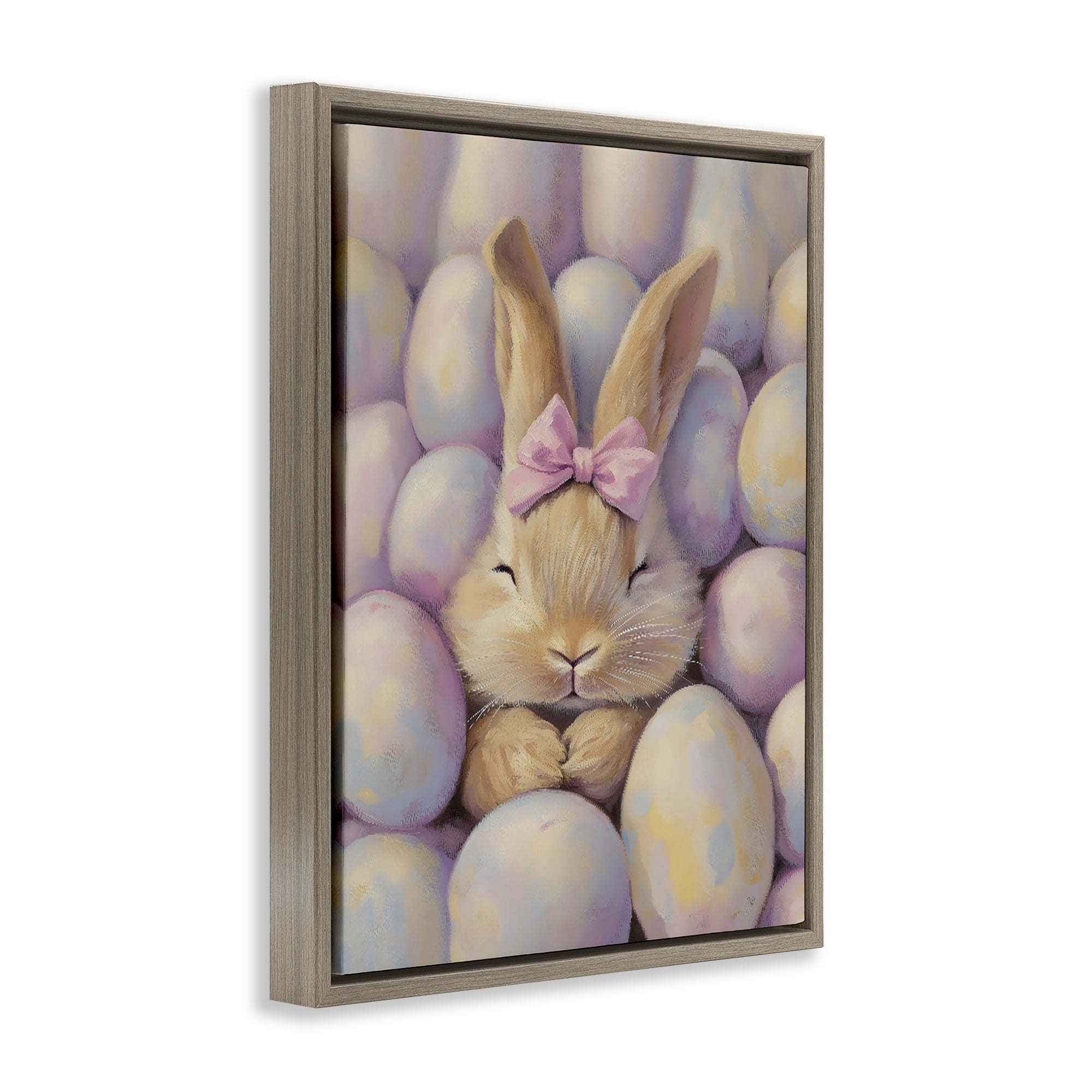 Stupell Industries Easter Bunny Nestled in Eggs Brown Framed Floater Canvas Wall Art, design by The Prints Vibe