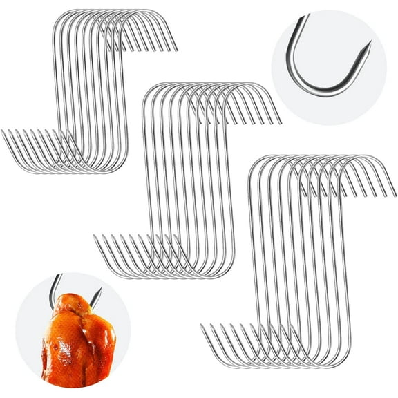30PCS S-Type Grill Meat Hook Butcher Hooks Stainless Steel Meat Hooks for Hanging Jerky Deer Chicken Ribs Fish Beef