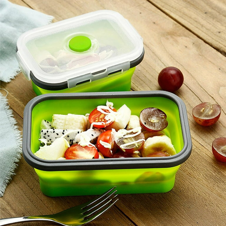 Exclusivo Mezcla Collapsible Bento Lunch Box (3pcs) With Spork & Leakproof  Lid, BPA Free, Silicone Bento Box Space Saving Food Storage Containers with