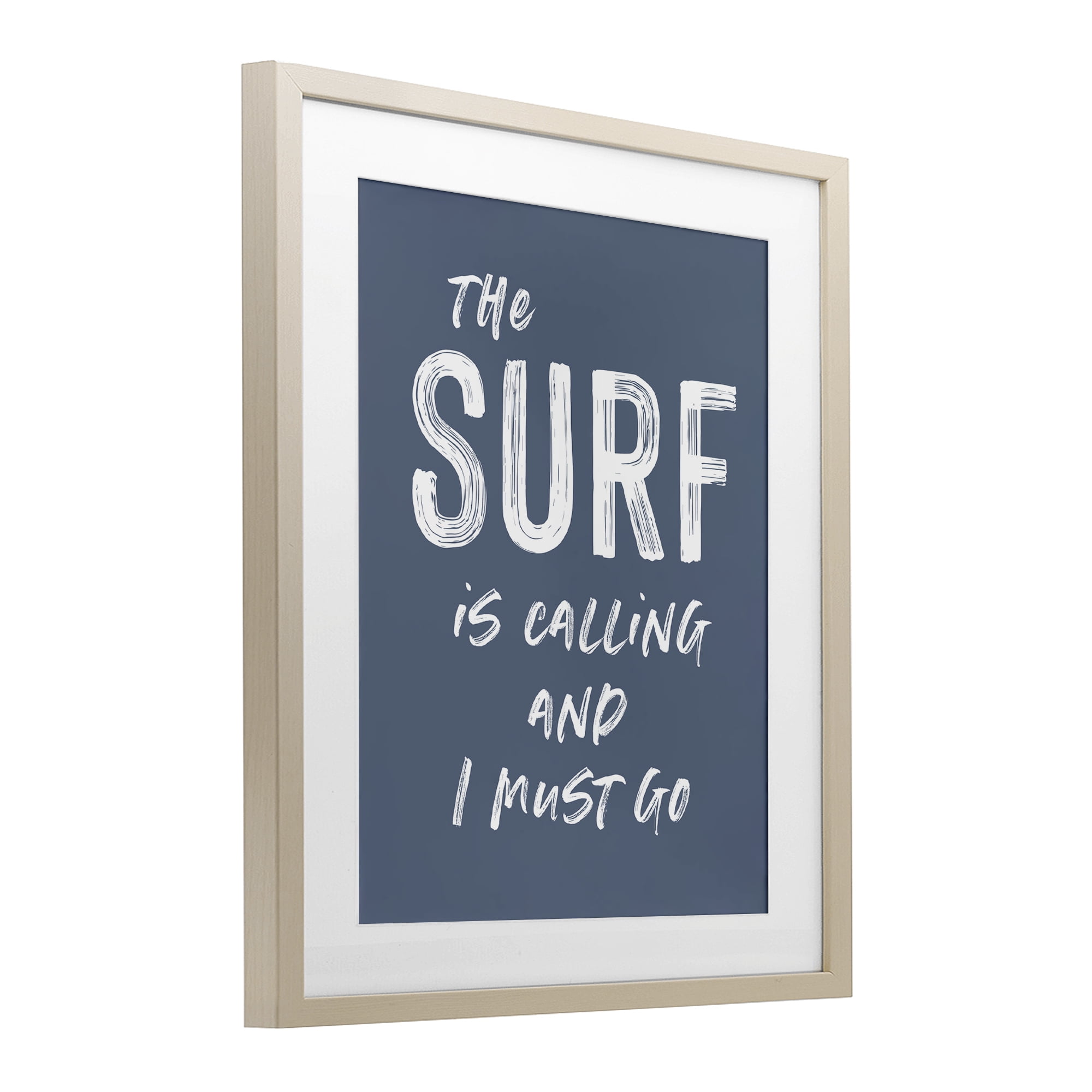 Surf Is Calling Must Go Birch Framed Print Under Glass, design by Lettered and Lined