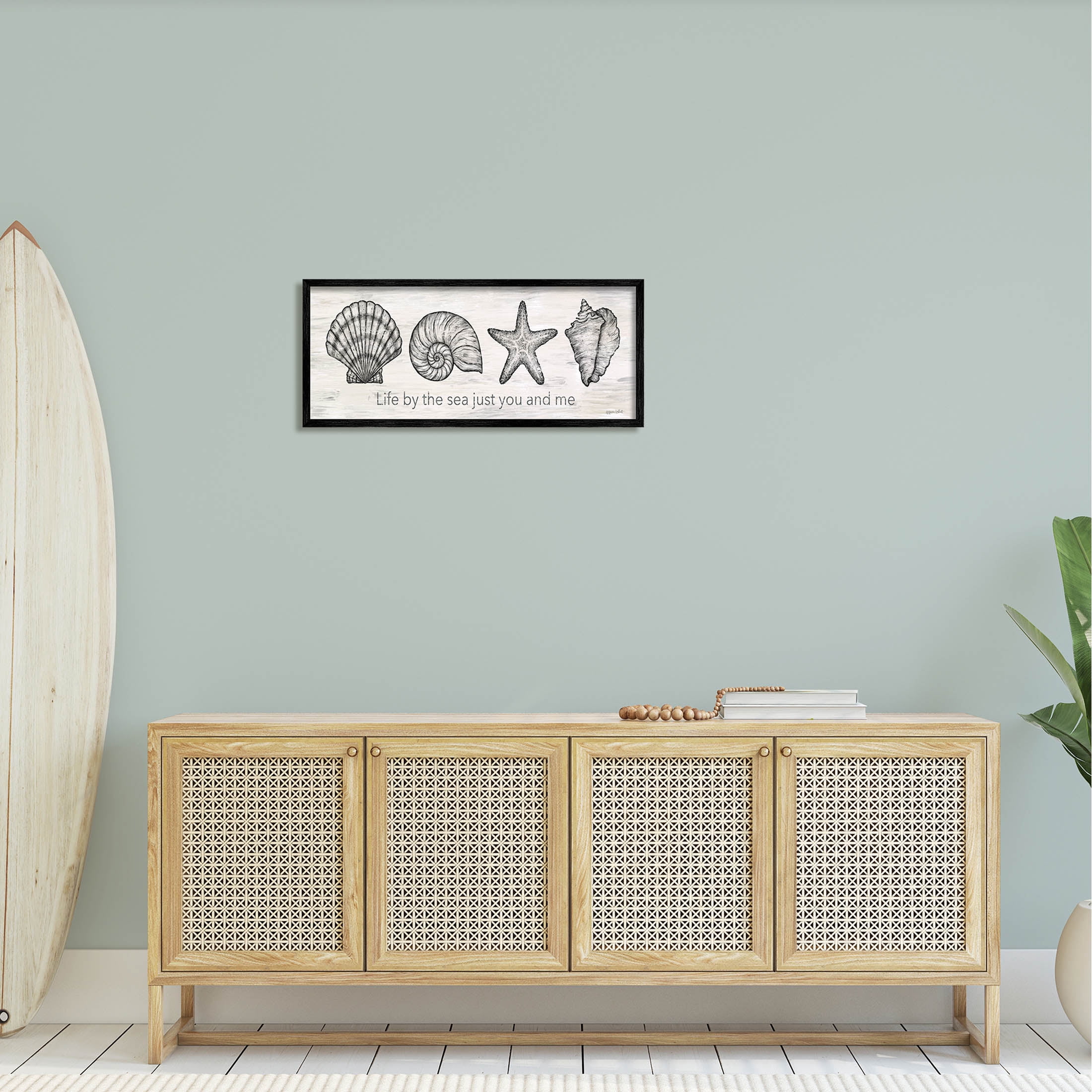 Life By Sea You & Me Beach Phrase Coastal Graphic Art Black Framed Art Print Wall Art