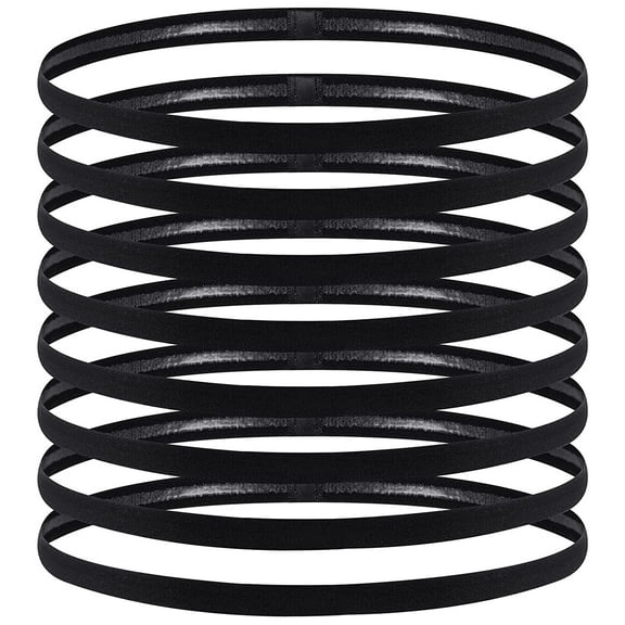 NOGIS 8 Pieces Thin Non-Slip Elastic Sport Headbands, Hair Bands with Non Slip Silicone Grip Exercise Hair Sweatbands for Men Women Football Basketball Soccer Tennis Yoga (Black)