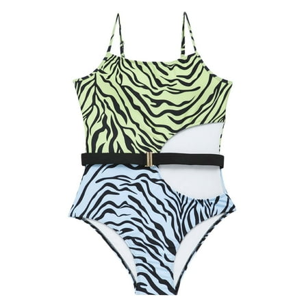 SELONE High Waisted Bikini One Piece Monokini Thong Romper Cheeky with Chest Pad without Underwire Leopard Print Tummy Control Swimsuits Plus Size Bathing Suit for Women Tummy Control Green S
