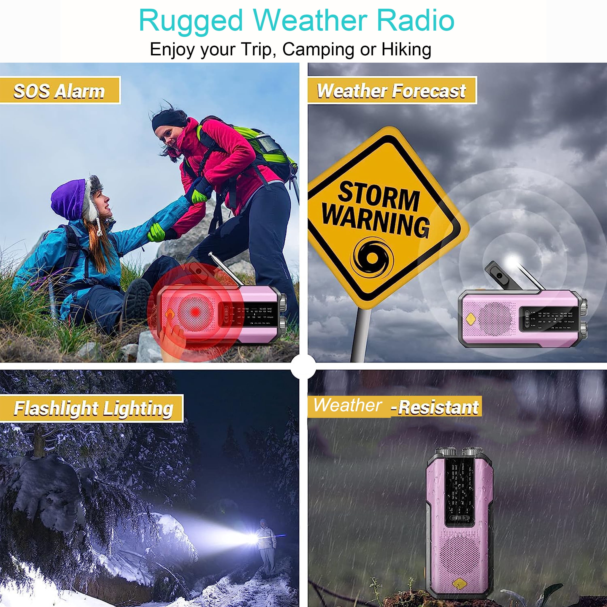 Daykit Portable Emergency Weather Radio, Hand Crank Radio Solar Powered with Battery Backup,AM/FM/NOAA, SOS Alarm,2000mAh Power Bank,LED Flashlight,USB Type-C for Outdoor Emergency