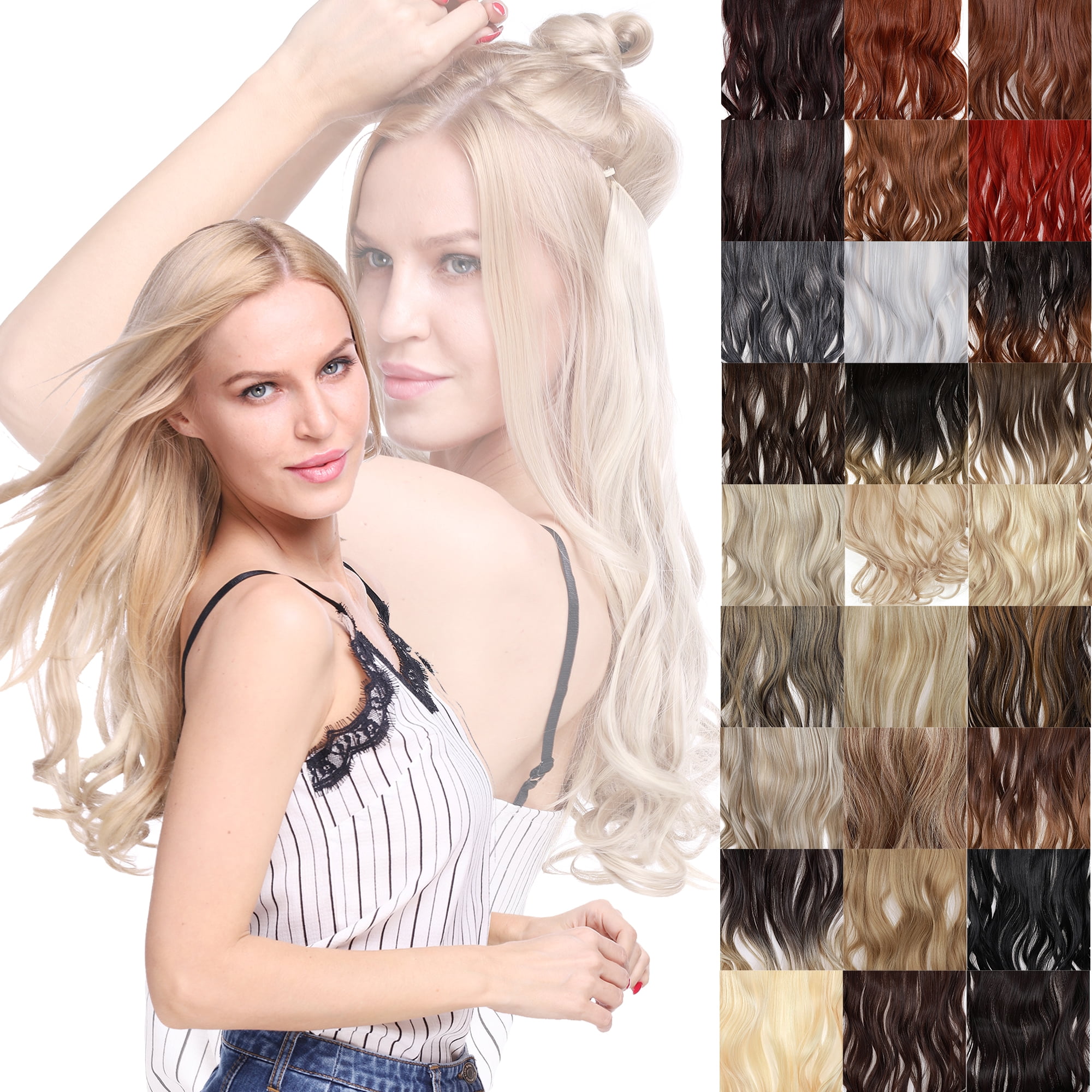 MY-LADY Synthetic 20inch Wire Hair Extensions Curly Wavy Long Invisible Transparent Wire Adjustable Size Heat Resistance Fiber No Clip Hairpieces for Women 20inch