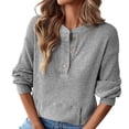 thumbnail image 2 of Womens Long Sleeve Henley Shirt 3 Button V Neck Ribbed Spring Blouses Business Casual Tops with Kangaroo Pocket, 2 of 8