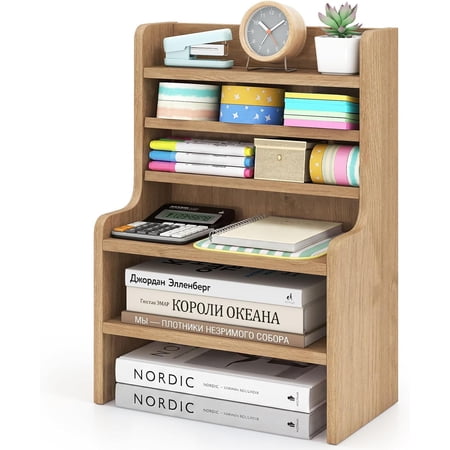 6-Tier Desktop File Organizer Wooden Mail Letter Tray Organizer with 2 Removable Shelves for Papers Folders & Office Supplies Space-Saving Desktop File Holder for Small Spaces Home Office