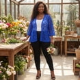 thumbnail image 4 of Agnes Orinda Women's Plus Size Cardigans Open Front 3/4 Bell Sleeves Sheer Lace Cover Up 1X Royal Blue, 4 of 7
