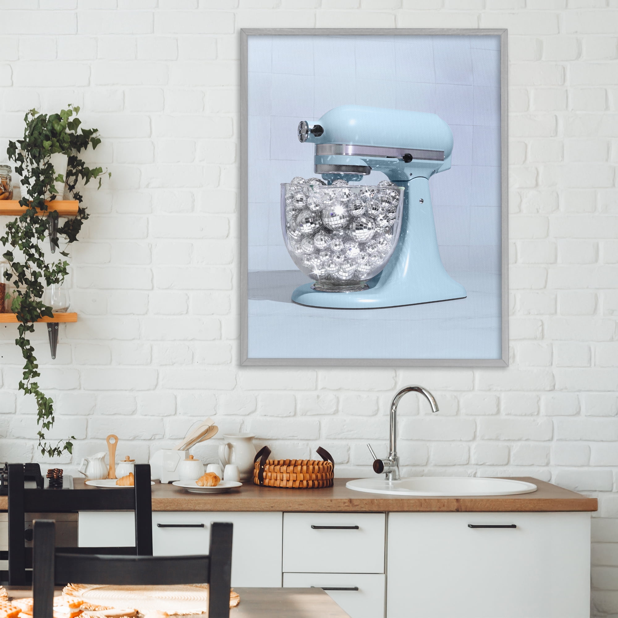 Stupell Industries Disco Kitchen Mixer over Blue Gray Framed Giclee Art, design by LISH Creative
