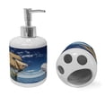 thumbnail image 2 of Ambesonne Whale Soap Dispenser & Toothbrush Holder Set, Pirate Ship and Mammal Fish, 2 Pcs, White and Blue, 2 of 6