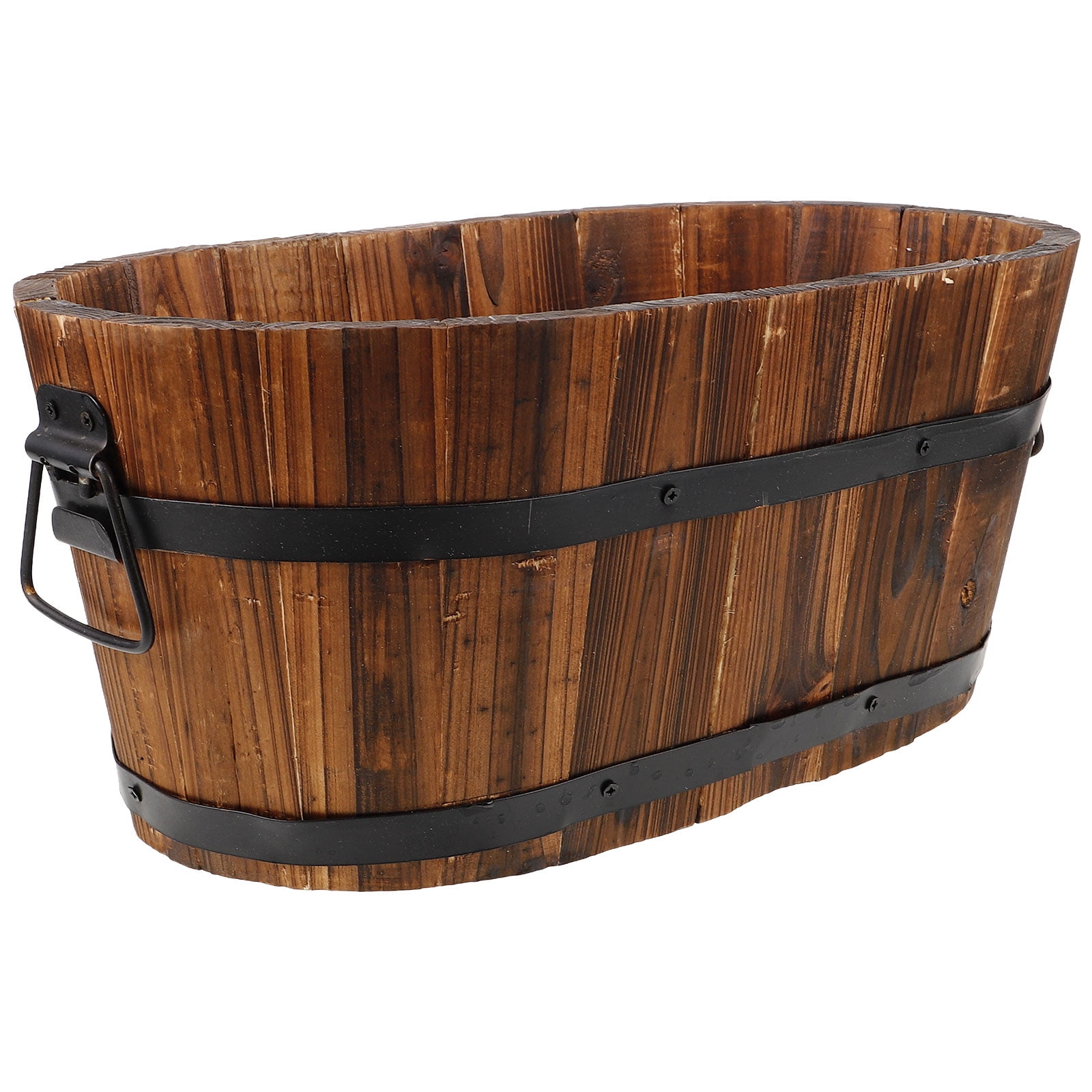 RENACLIPY Barrel Planter Rustic Planter Dark Brown 1Set for Gardening Pot Outdoor Gardens