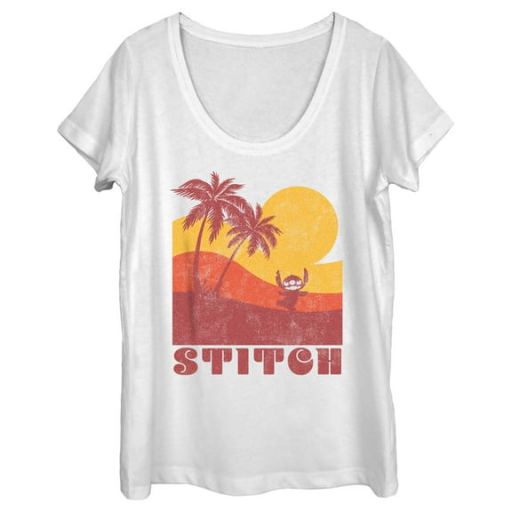 Women's Lilo & Stitch Colorblock Sunset Stitch Scoop Neck White Large