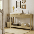 thumbnail image 6 of Laintene Console Tables for Entryway, 51" Fluted Sofa Table with 3 Drawers and Open Shelf, Modern Narrow Display Shelf for Hallway Living Room, Natural Oak Set of 2, 6 of 9
