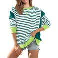 thumbnail image 2 of Lenpel Women's Crew Neck Sweatshirts Long Sleeve Striped Color Block Side Split Pullover Tops Loose Fashion Outfits, 2 of 7