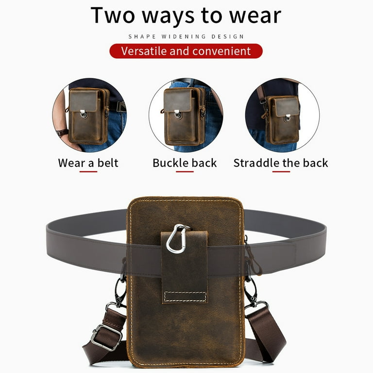Leather Crossbody Shoulder Bag Cell Phone Purse Belt Clip Holster Pouch Case Cell Phone Crossbody Purse Bag Waist Pouch Compatible for 7.7inch iPhone