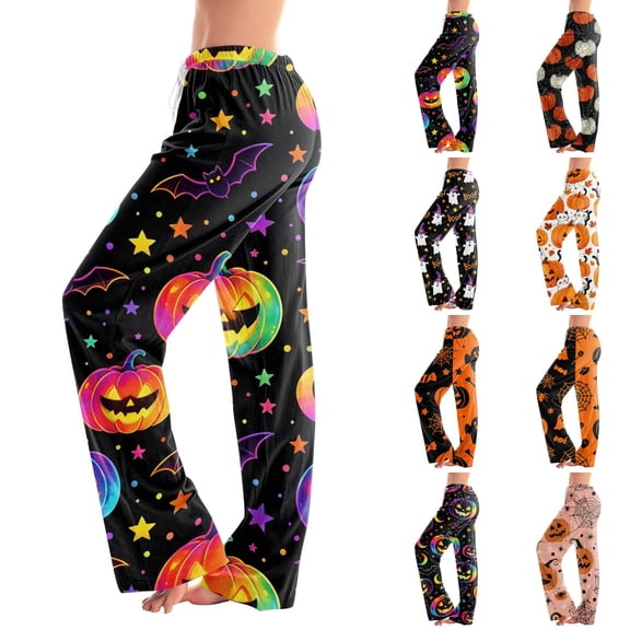 Halloween Womens Pajama Pants Soft Lounge Pajama Pants Cute Pumpkin Elastic Waist Drawstring Fashion Pj Pants Women Purple S