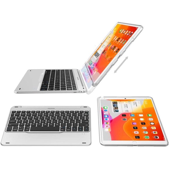 Clavier iPad 10,2 Pouces, Clavier Bluetooth Ultra-Mince Arteck avec Étui de Protection Complète Folio pour Apple iPad 7