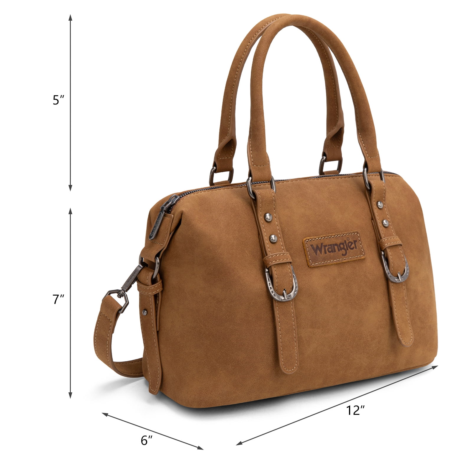 Wrangler Suede Doctor Bag Top Handle Purse Satchel Handbags Suede Crossbody Barrel Handbags for Women, Brown