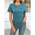 thumbnail image 2 of Womens Tops Short Sleeve Summer Tops For Women Casual Pleated Round Neck Business Womens T Shirts, 2 of 7