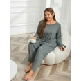 thumbnail image 4 of Women's Plus Size Pajama Set Round Neck Long Sleeved Paired with Pants Oversize Sleepwear 2-piece Pj Set, 4 of 8
