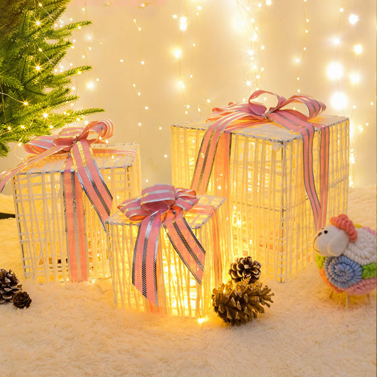 Christmas Lighted Boxes, Set Of 3 LED Light Up Decor Outdoor, Light Up