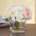 thumbnail image 3 of Enova Home Artificial Flowers Mixed Silk Peony and Hydrangea Fake Flowers in Cube Glass Vase with Faux Water for Home Office Wedding Decoration (Champagne), 3 of 3