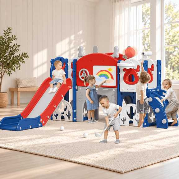 KORIMEFA Toddler Slide Set with Golf, Basketball Hoop, Kids Slide for Toddlers Age 1-4, Climber Slip and Slides, Baby Outdoor Toys