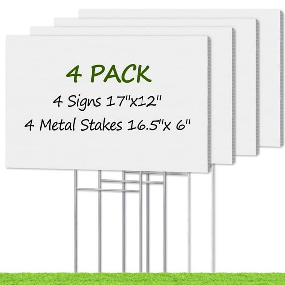 Customizable Blank Yard Signs with Stakes, 17x12 Inch Corrugated Plastic Double Sided for Outdoor Lawn, Garage Sale, Open House, Birthday Party, Reble White