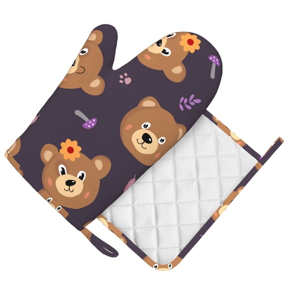 DouZhe Oven Mitts and Pot Holders Sets, Triangular Stripe Prints Non-Slip Heat Resistant Kitchen Oven Silicone Glove