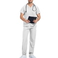 thumbnail image 5 of Minjewel Men's Comfortable Short Sleeve Nursing Uniform Set, Relaxed Fit Scrubs for Male Nurses, Caregivers & Healthcare Professionals,White L, 5 of 5