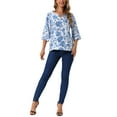 thumbnail image 2 of BLUSA BOHEMIA FLORAL PARA MUJER INSPIRE CHIC ESCOTE EN V MANGA 3/4 TUNICA TALLA L AZUL, 2 of 6