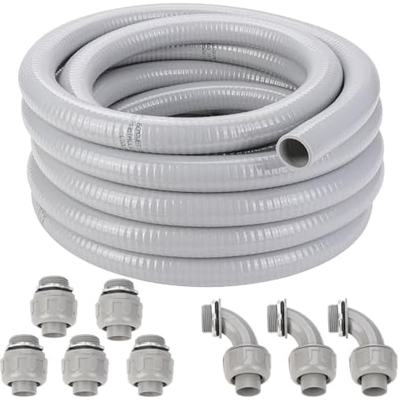 1 Inch Flexible Liquid Tight Conduit 25FT, Non Metallic Electrical Conduit Kit with 5PCS Straight and 3PCS 90-Degree Connector Fittings