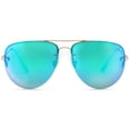 thumbnail image 1 of SUN LOUNGER Women's Oversized Metal Frame Classic Aviator Sunglasses with Spring Hinges - Mirror Teal Lenses on Gold Frame, 1 of 8