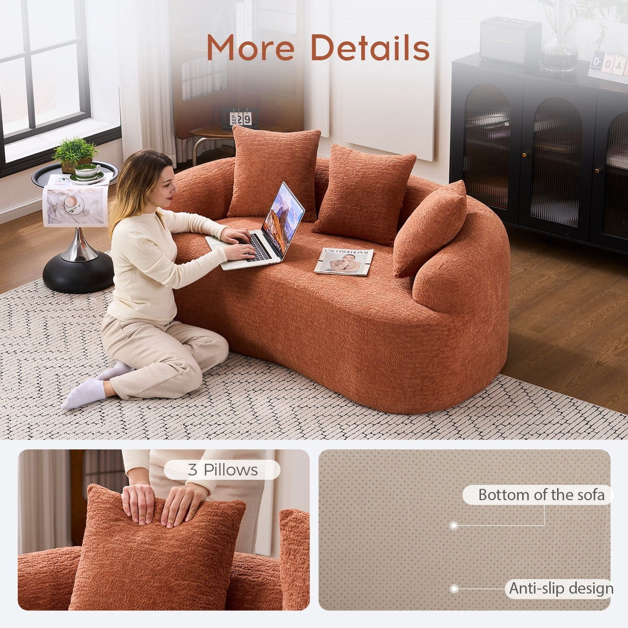 Sailvan Curved Loveseat No-Assembly Chenille Sofa for Small Spaces