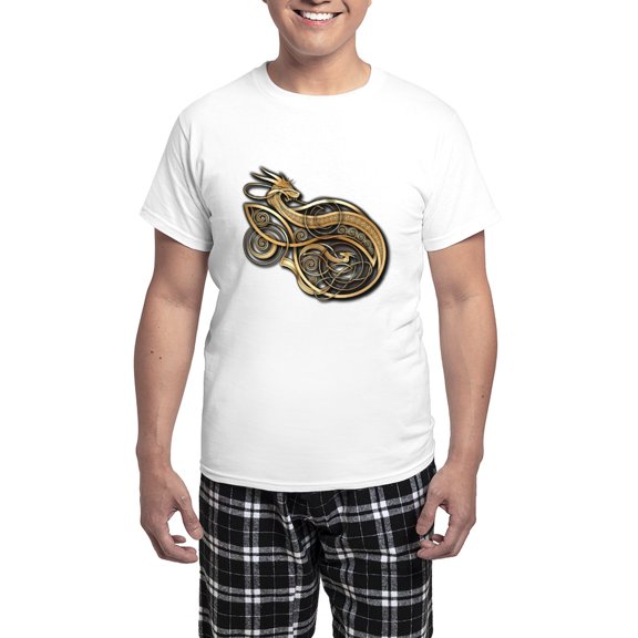 CafePress - Gold Norse Dragon Men's Light Pajamas - Men's Light Loose Fit Cotton Pajama Set