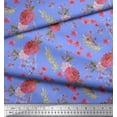 thumbnail image 2 of Soimoi Blue Cotton Cambric Fabric Chrysanthemum & Blossom Floral Print Fabric By Yard 58 Inch Wide, 2 of 3