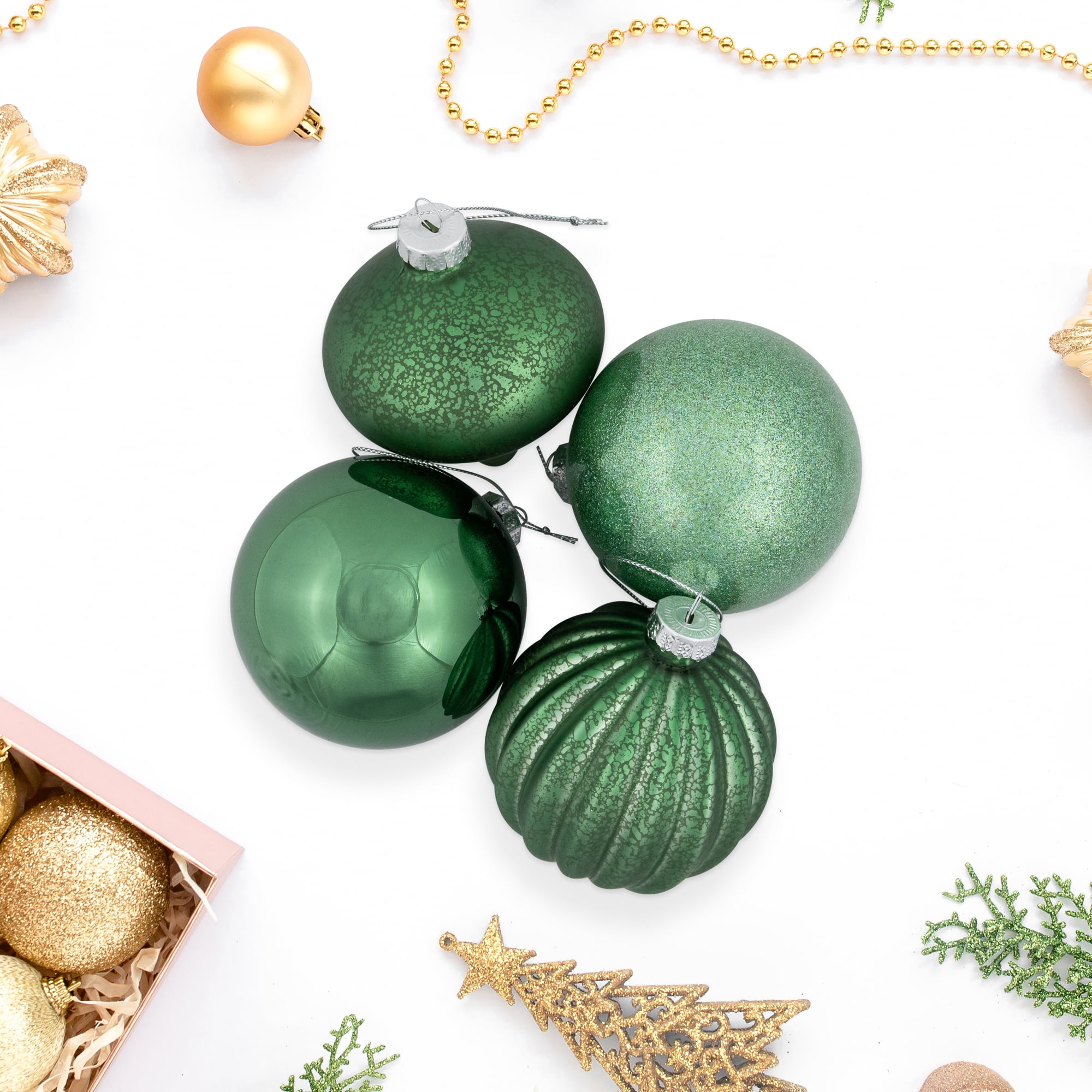 Northlight 3-Finish Glass Christmas Ball and Onion Ornaments - 3" (80mm) - Forest Green - 9ct