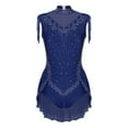 thumbnail image 2 of TiaoBug Women's Rhinestone Gymnastics Sleeveless Tassel Skirted Leotard Figure Skating Dancewear Navy Blue M, 2 of 6
