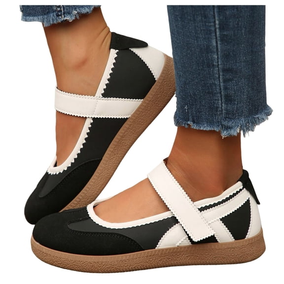 HEWUQI Womens Ballet Flats Arch Support Antislip Cushioning Mary Jane Washable Comfortable Breathable Walking Business Shoes Black Size 9.5