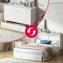 MUZZ Queen Size Murphy Bed, Guest Room Cabinet Bed with USB & Charging Station and Large Drawer for Apartment,White