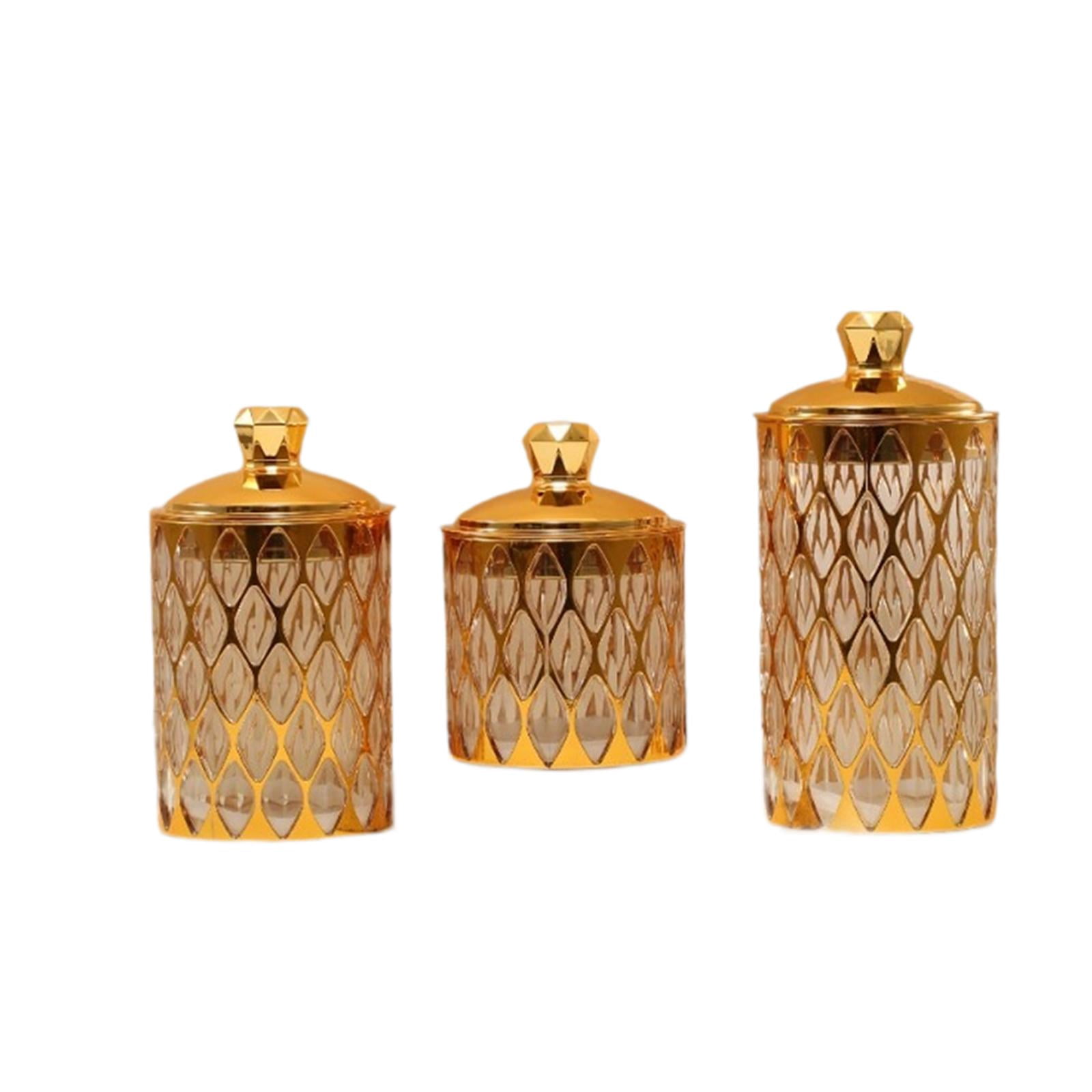 QSTDGVPW 3 Pieces Food Storage Jars with Lid Food Storage Container Tea Canister Airtight Gold trim