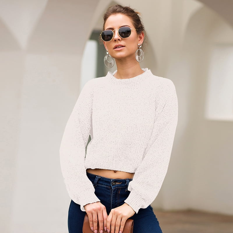 white cropped mock neck sweater